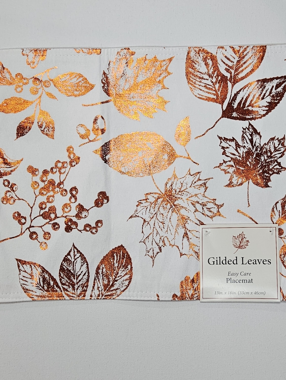 Benson Mills Centerpiece Placemats White Copper Gilded Leaves Easy Care